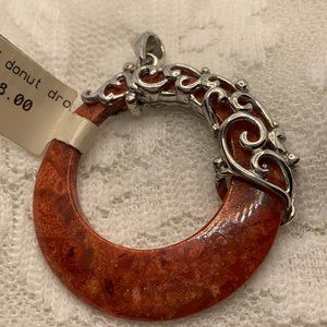 Sterling Silver and Red Natural Stone Enhancer NWT